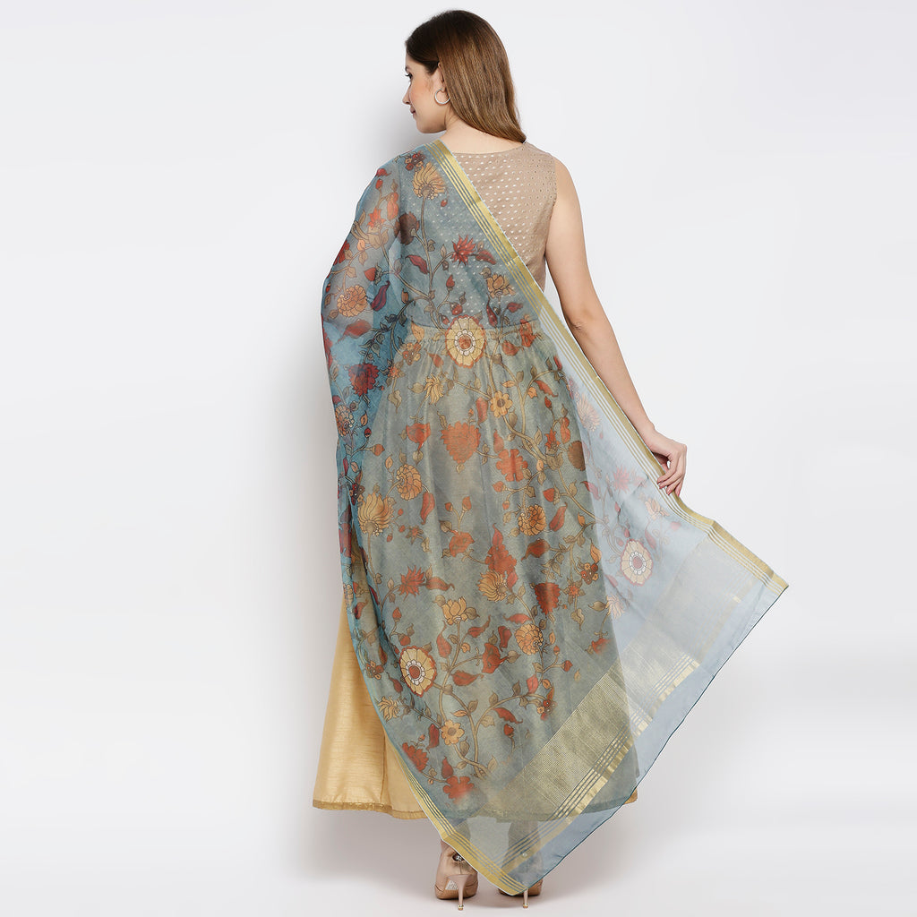 Women Turquoise Chanderi Slub Digital Printed Dupatta