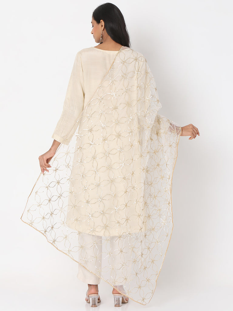 Women's Off White Net Gota Embrodery Embroidered Dupatta