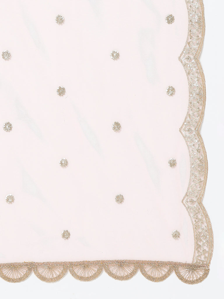 Women's Peach Net Scelop Embrodery Embroidered Dupatta