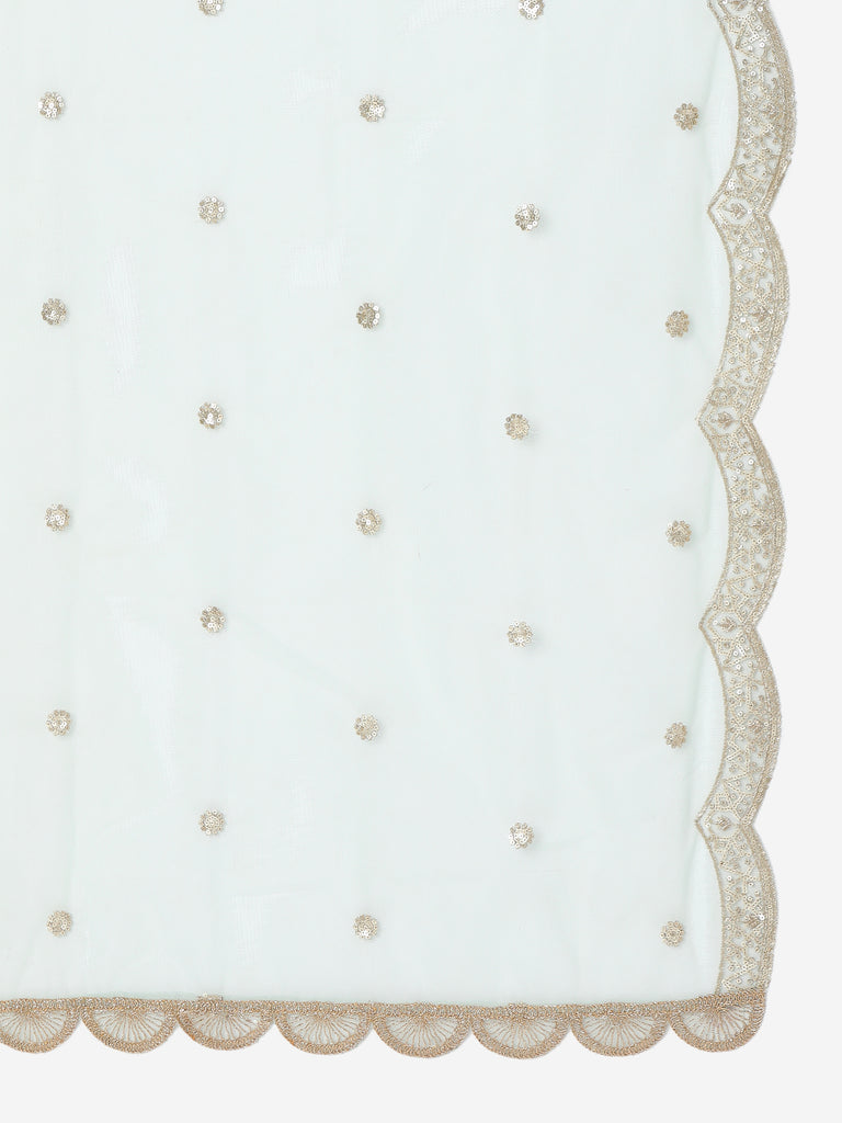 Women's Mint Net Scelop Embrodery Embroidered Dupatta
