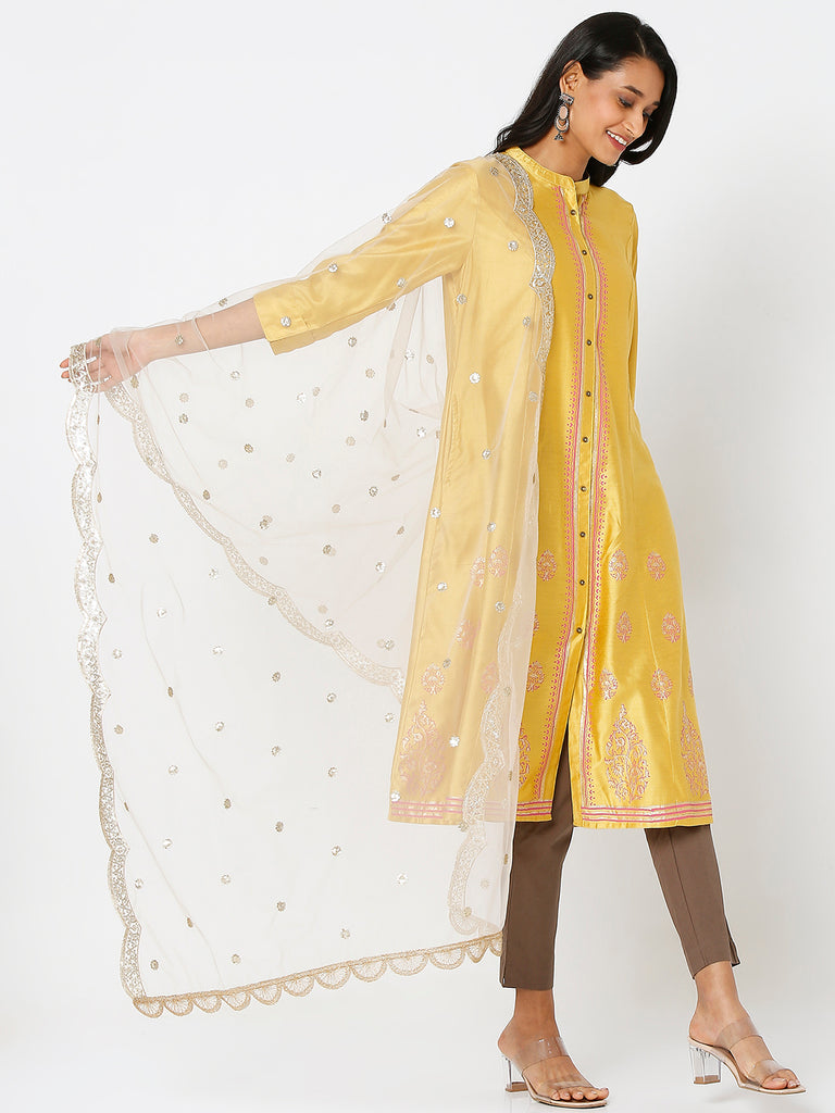 Women's Gold Net Scelop Embrodery Embroidered Dupatta