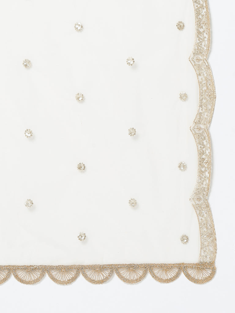 Women's Gold Net Scelop Embrodery Embroidered Dupatta