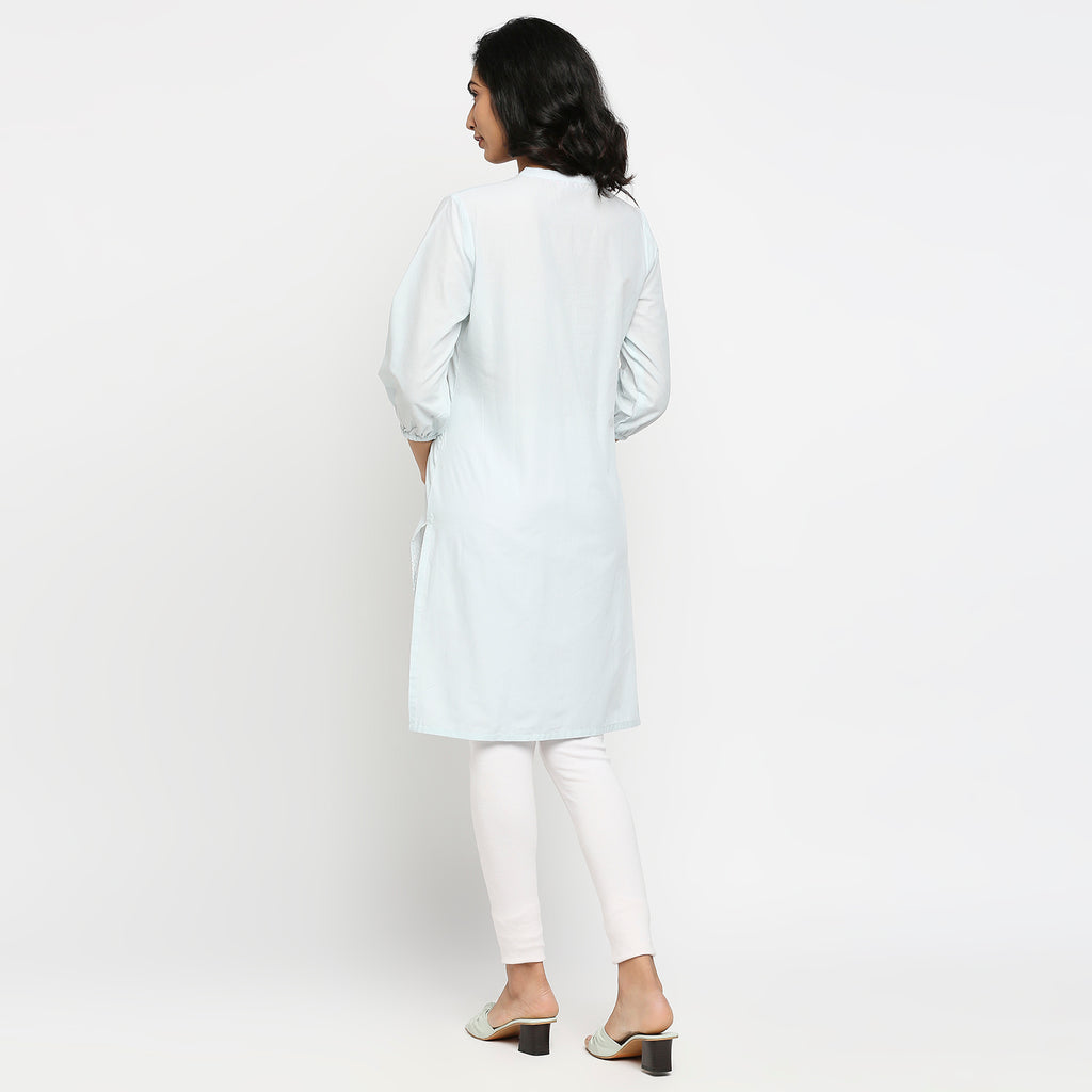 Women's Light Blue Cotton Solid Kurta