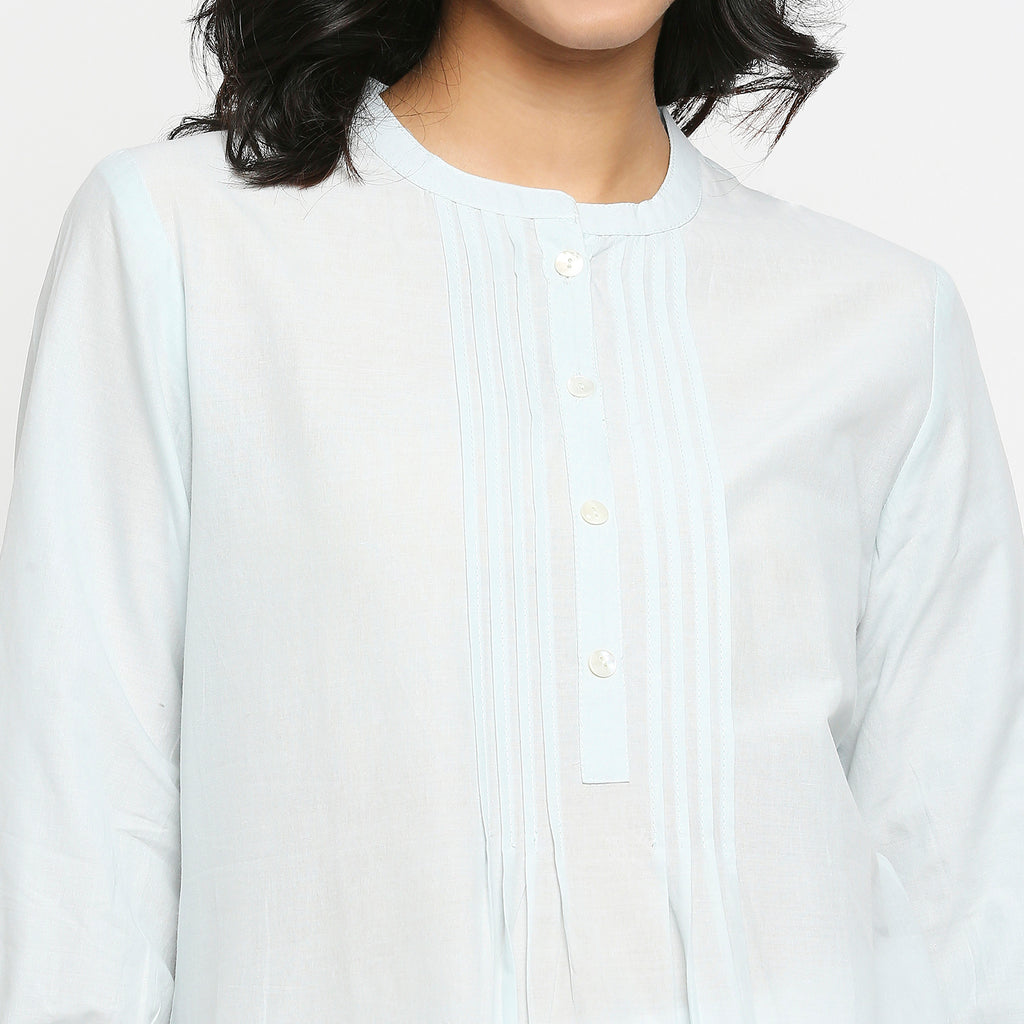 Women's Light Blue Cotton Solid Kurta