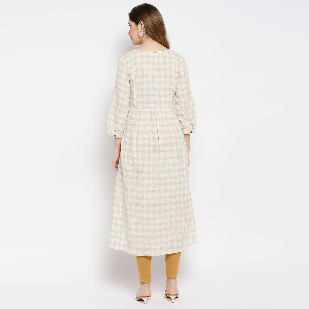 Women Beige Cotton Viscose Embroidered Kurta
