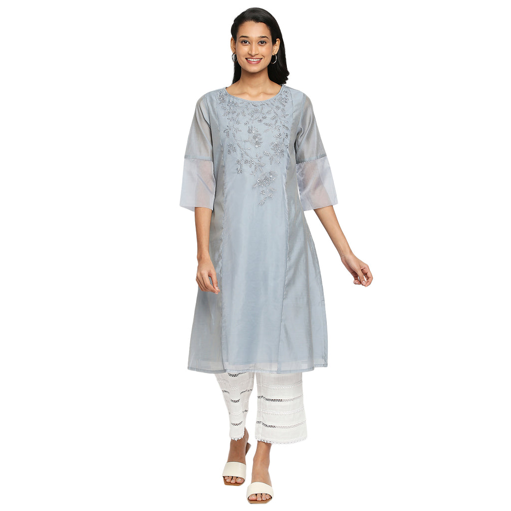Women's Ice Blue Modal Embroidered Kurta