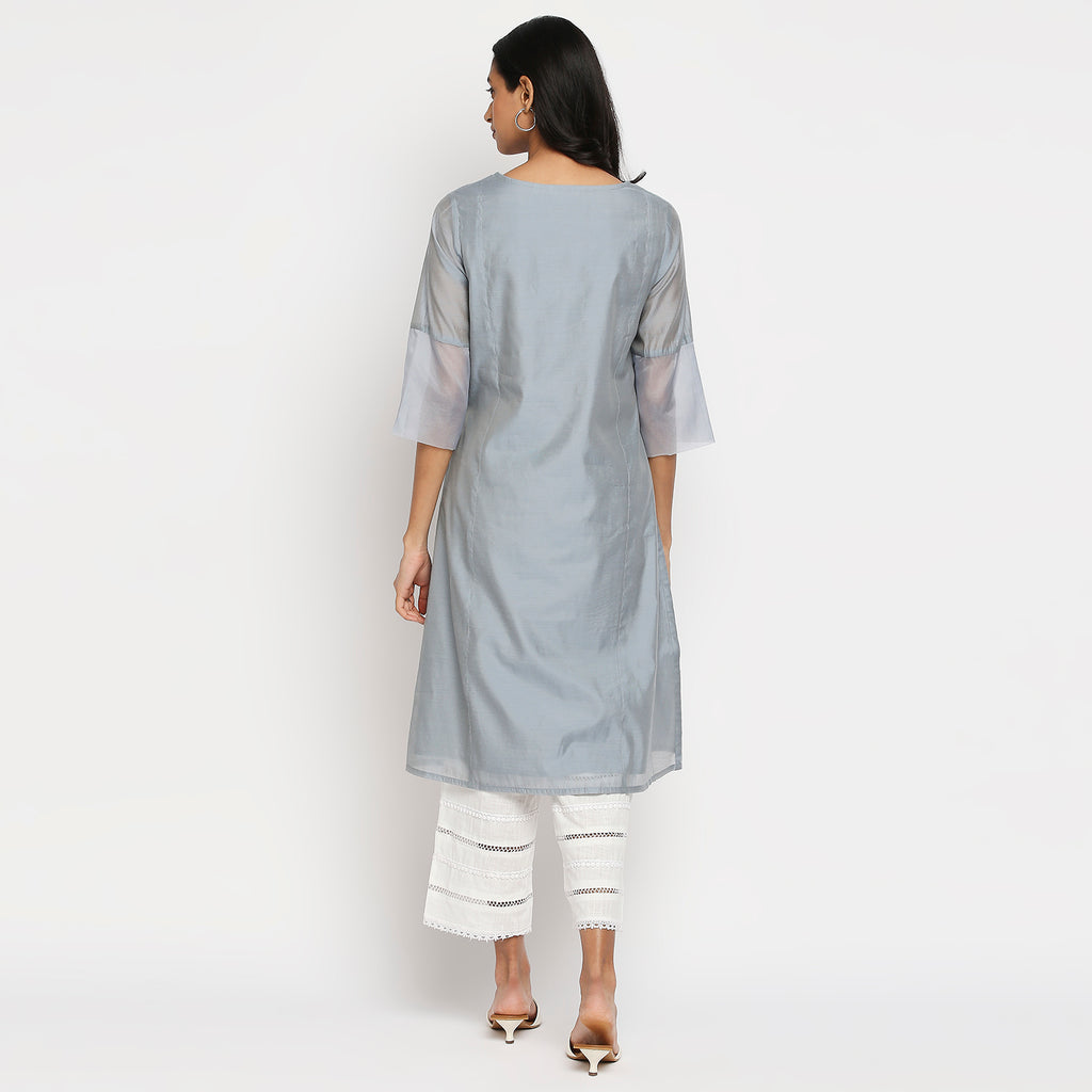 Women's Ice Blue Modal Embroidered Kurta