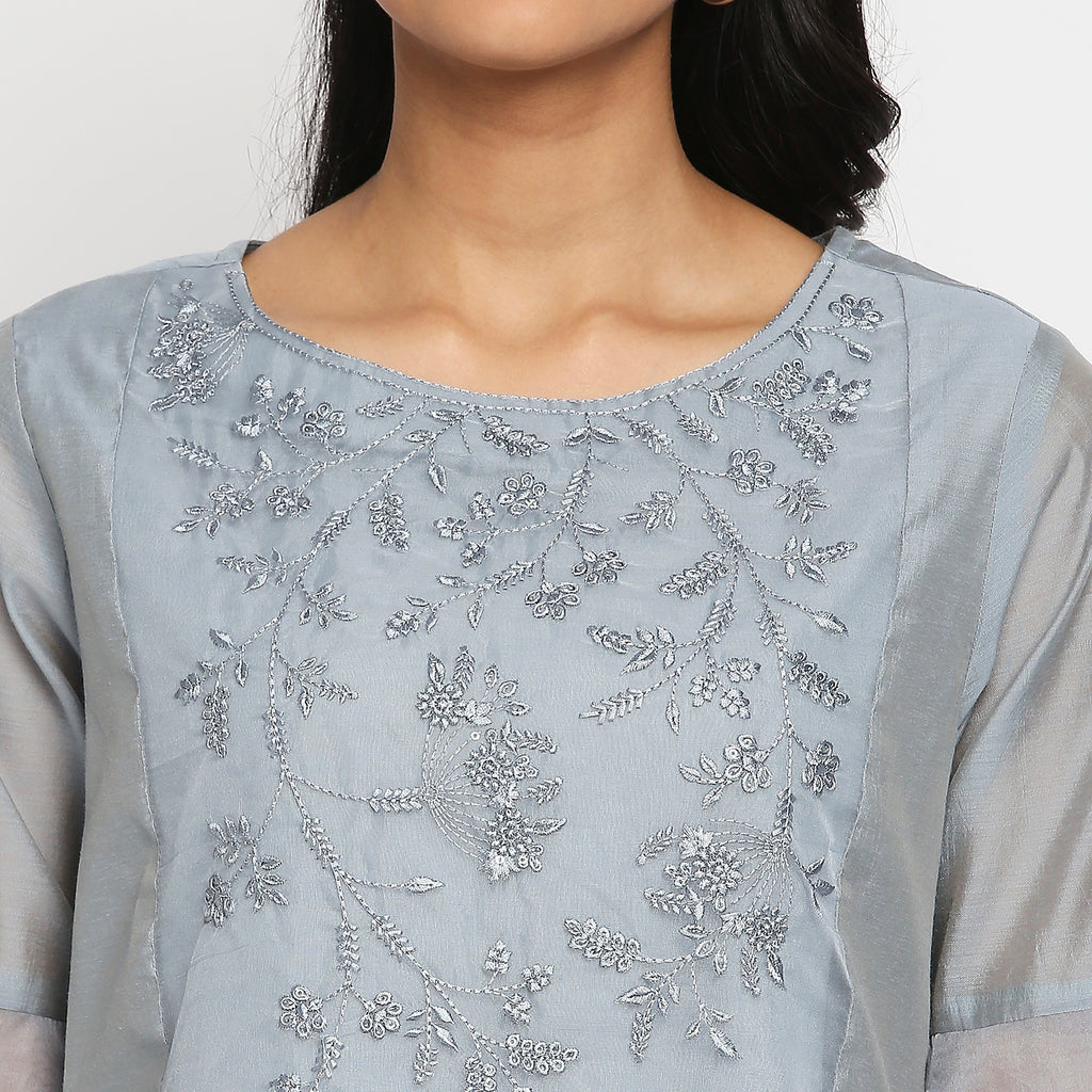Women's Ice Blue Modal Embroidered Kurta