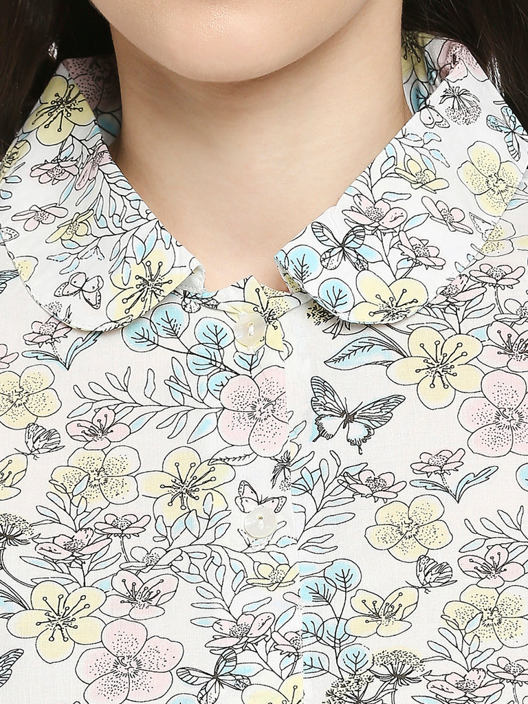 Women's Sky Blue Cotton Printed Fusion Topwear
