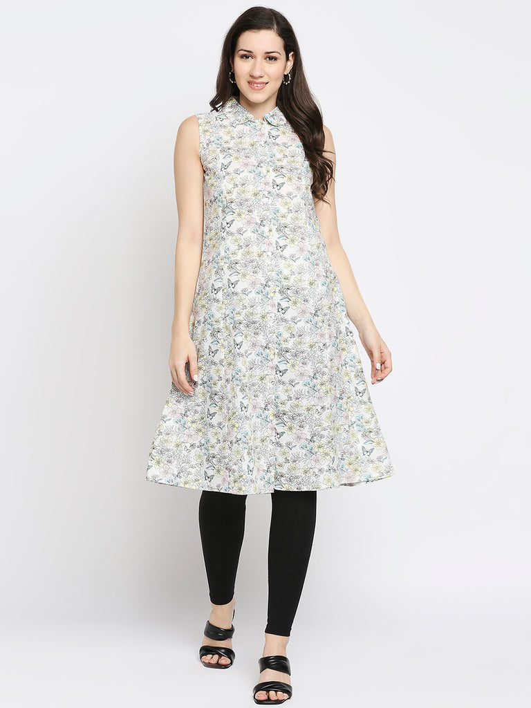 Women's Sky Blue Cotton Printed Fusion Topwear