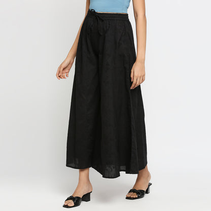 Women's Black Cotton Embroidered Palazzo