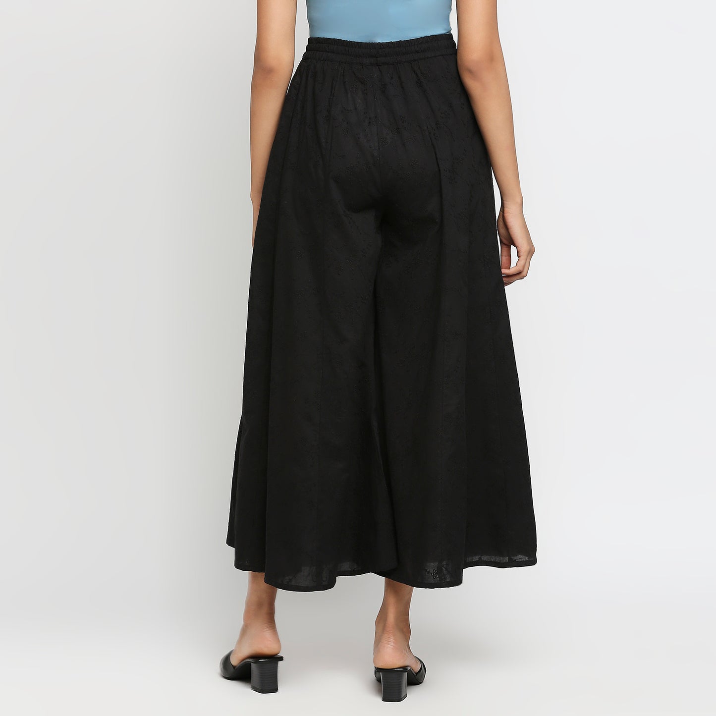 Women's Black Cotton Embroidered Palazzo