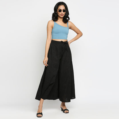 Women's Black Cotton Embroidered Palazzo