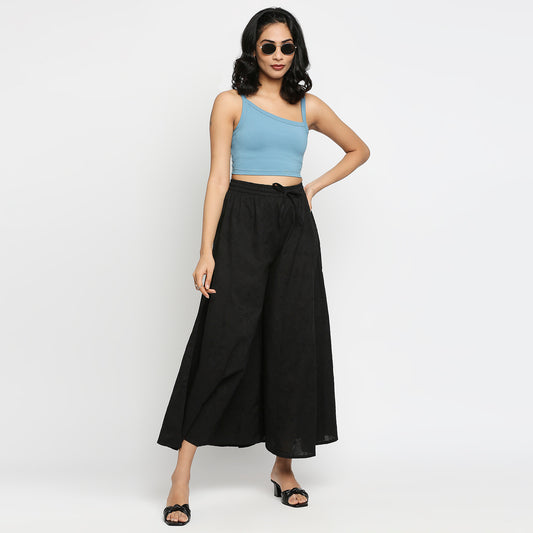 Women's Black Cotton Embroidered Palazzo