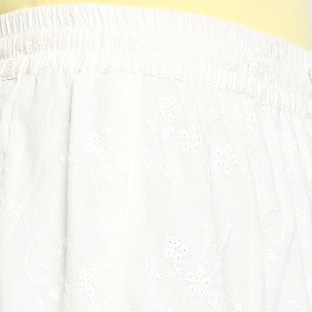 Women's Off White Cotton Embroidered Palazzo