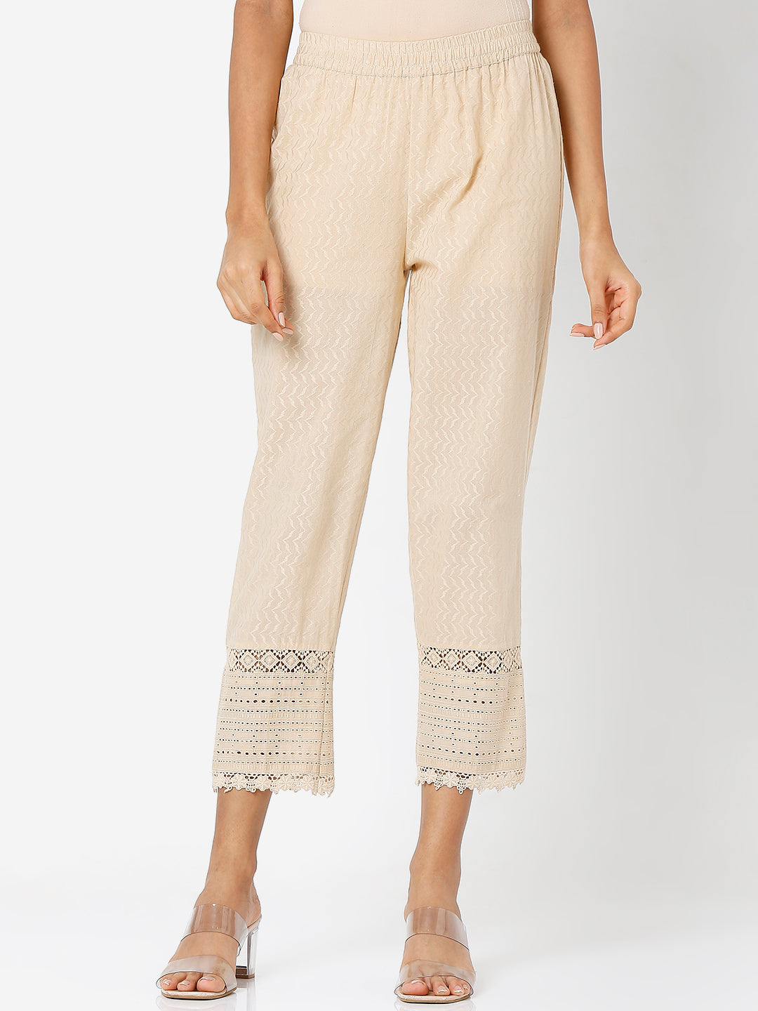 Women's Gold Cotton Embroidered Palazzo