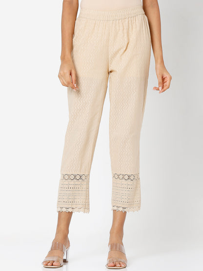 Women's Gold Cotton Embroidered Palazzo