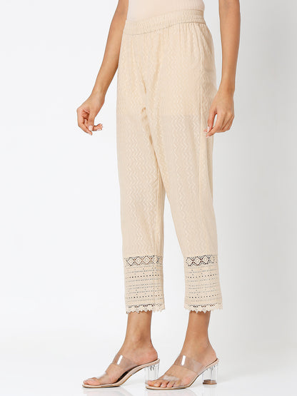 Women's Gold Cotton Embroidered Palazzo