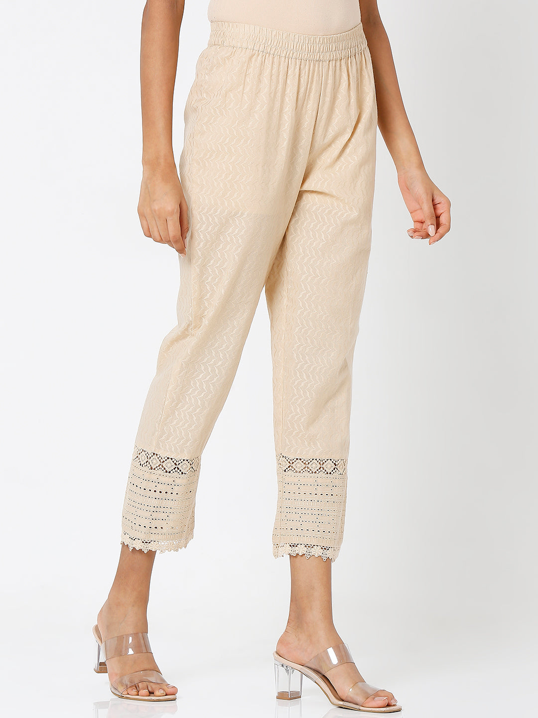 Women's Gold Cotton Embroidered Palazzo