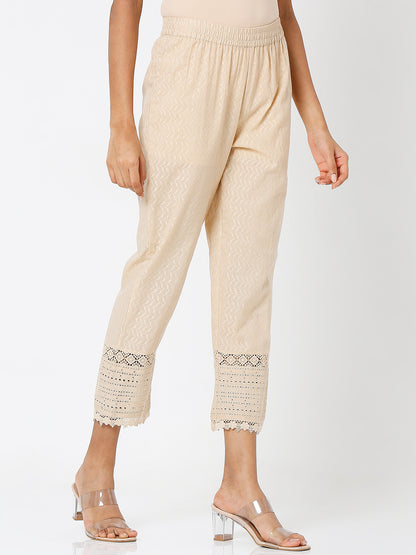 Women's Gold Cotton Embroidered Palazzo