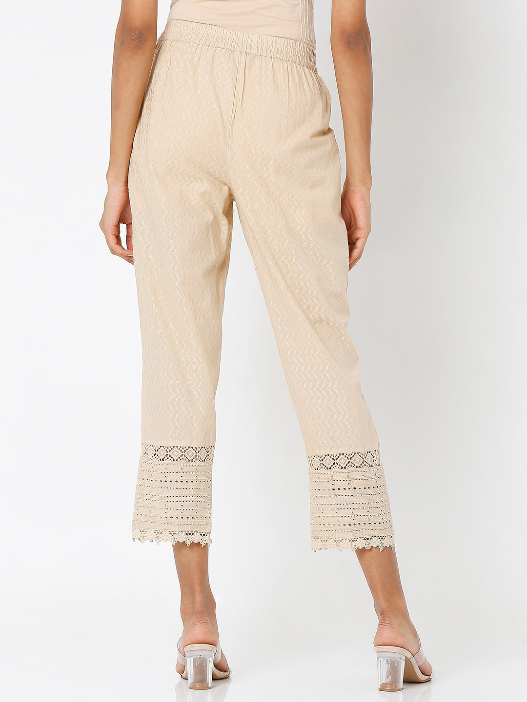 Women's Gold Cotton Embroidered Palazzo