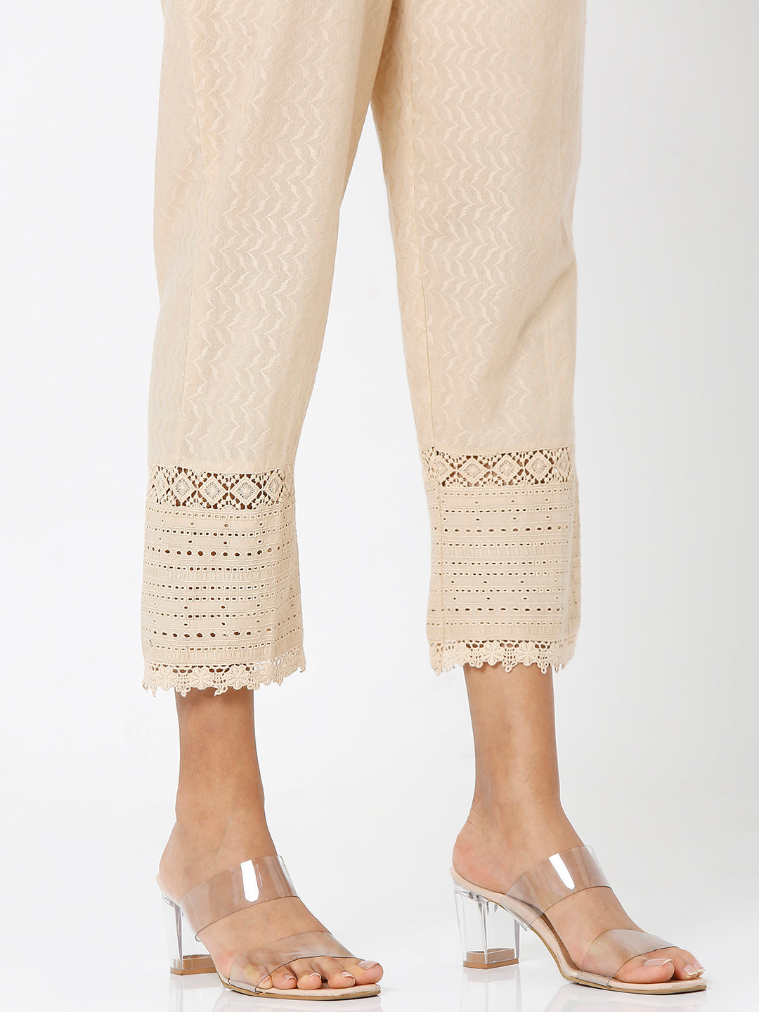 Women's Gold Cotton Embroidered Palazzo