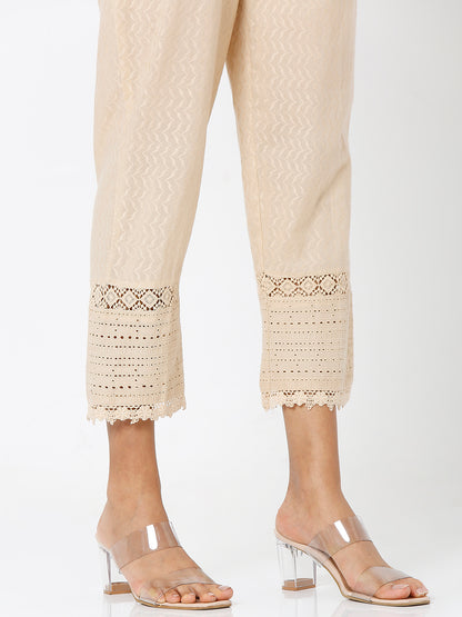 Women's Gold Cotton Embroidered Palazzo