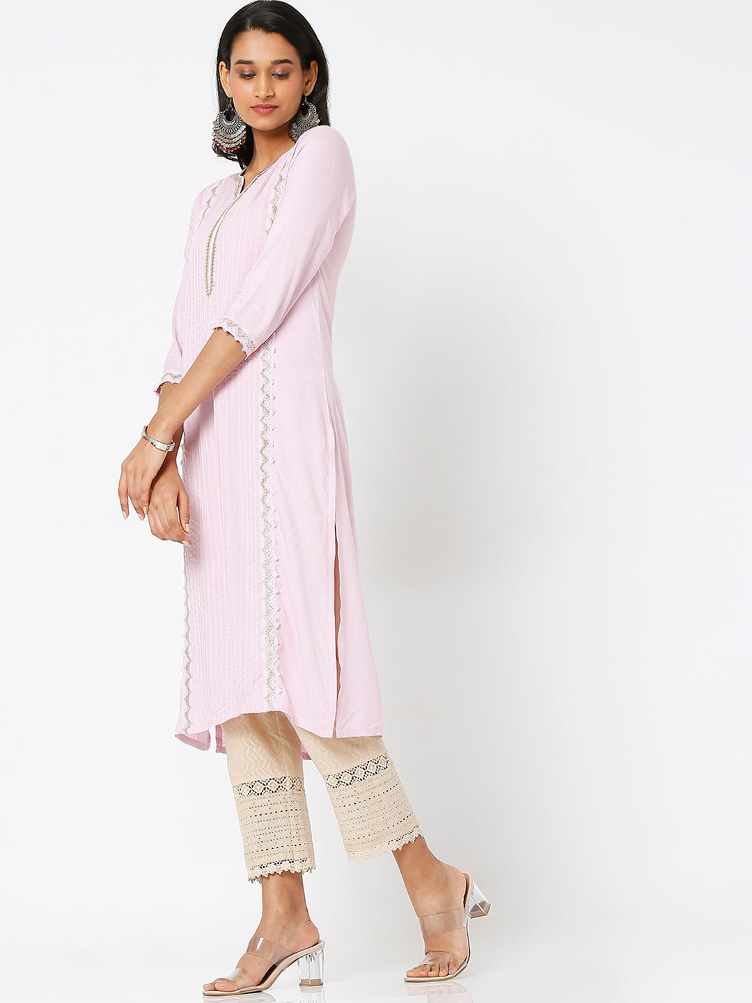 Women's Gold Cotton Embroidered Palazzo