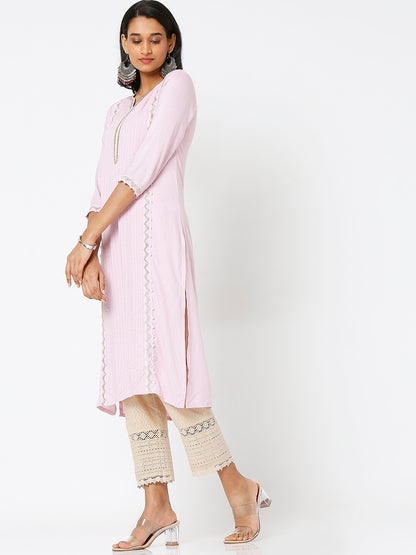 Women's Gold Cotton Embroidered Palazzo