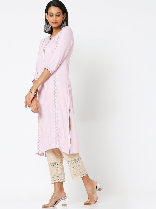 Women's Gold Cotton Embroidered Palazzo