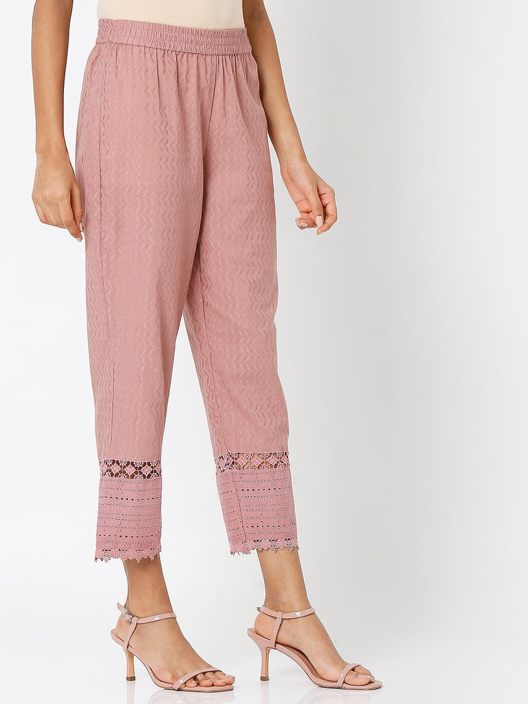 Women's Dusty Pink Cotton Embroidered Palazzo