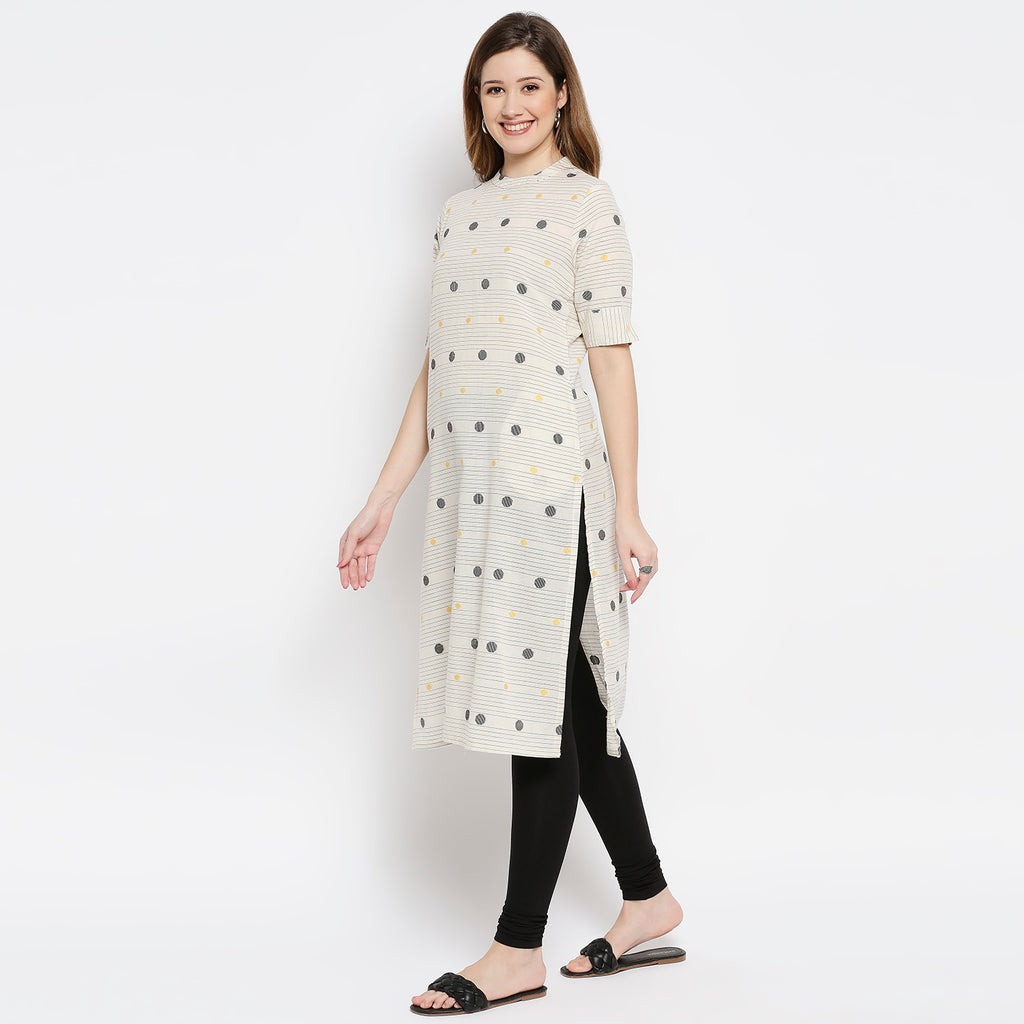 Women White Cotton Printed Kurta