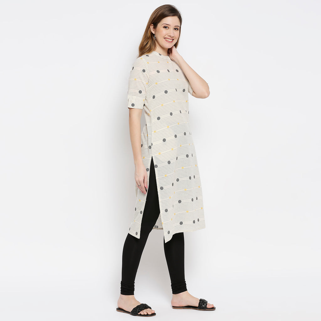 Women White Cotton Printed Kurta