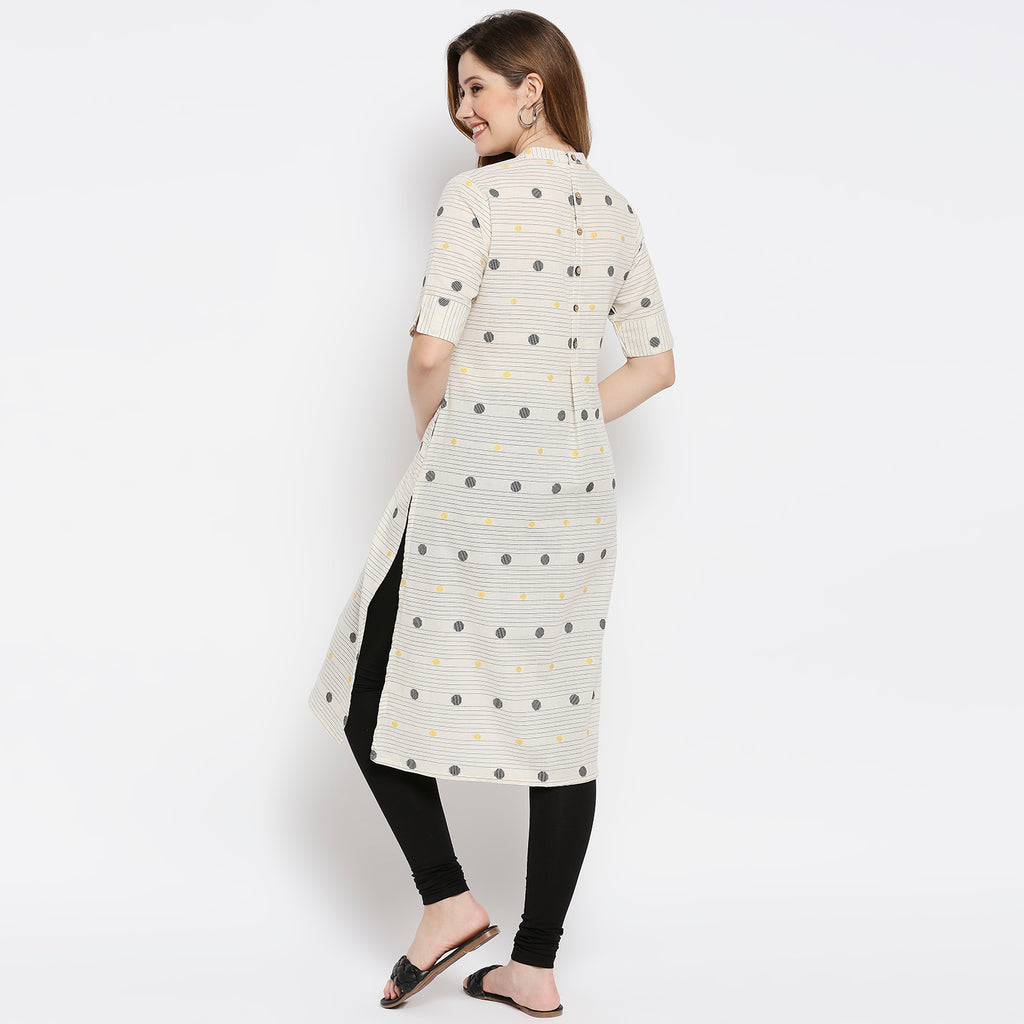 Women White Cotton Printed Kurta