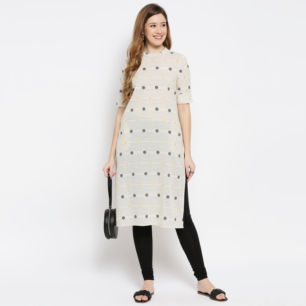 Women White Cotton Printed Kurta