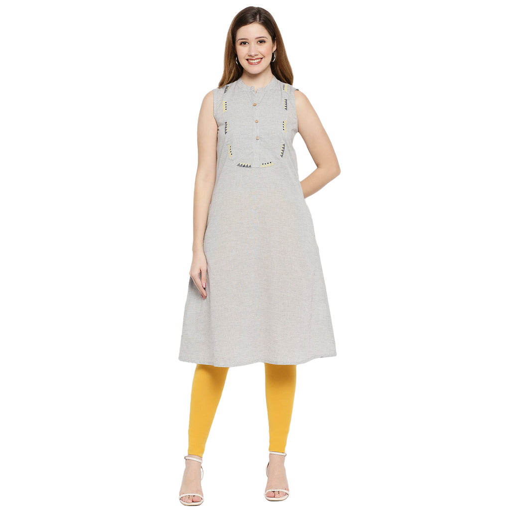 Women Black Chambray Embroidered Kurta