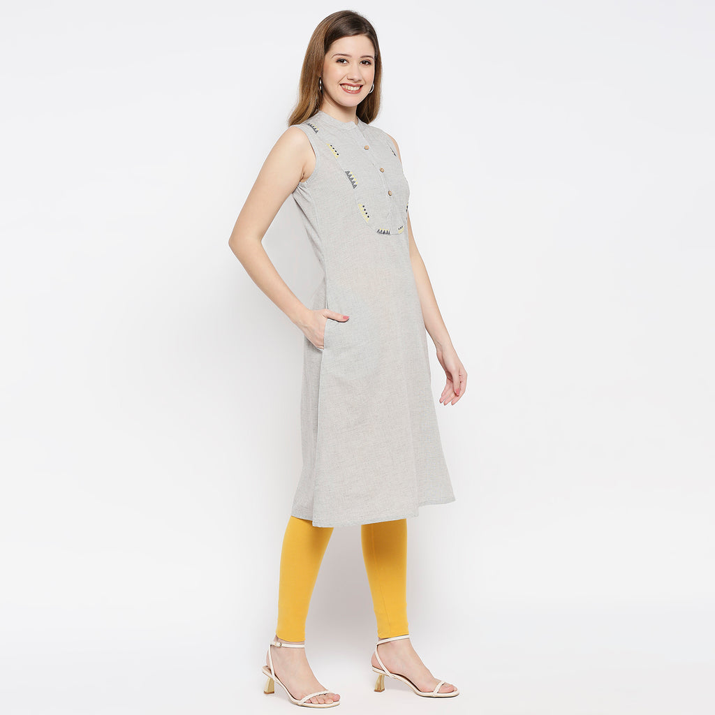Women Black Chambray Embroidered Kurta