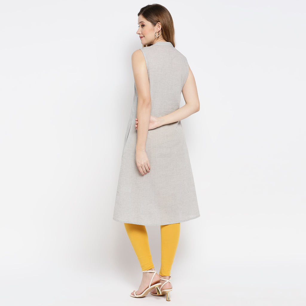 Women Black Chambray Embroidered Kurta