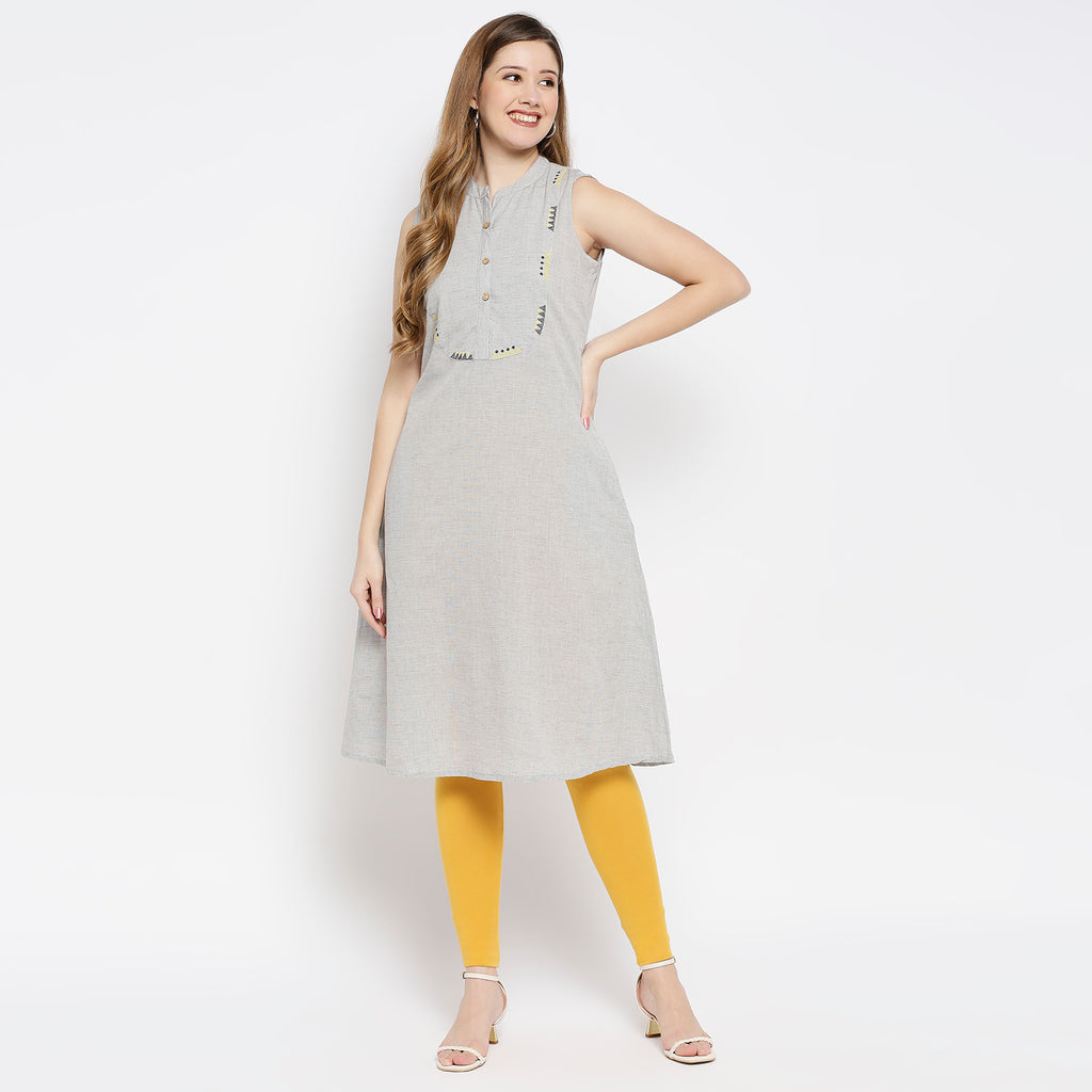 Women Black Chambray Embroidered Kurta
