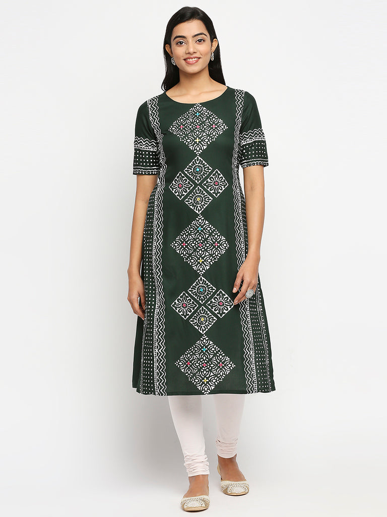 Women's Green Rayon  Kurta