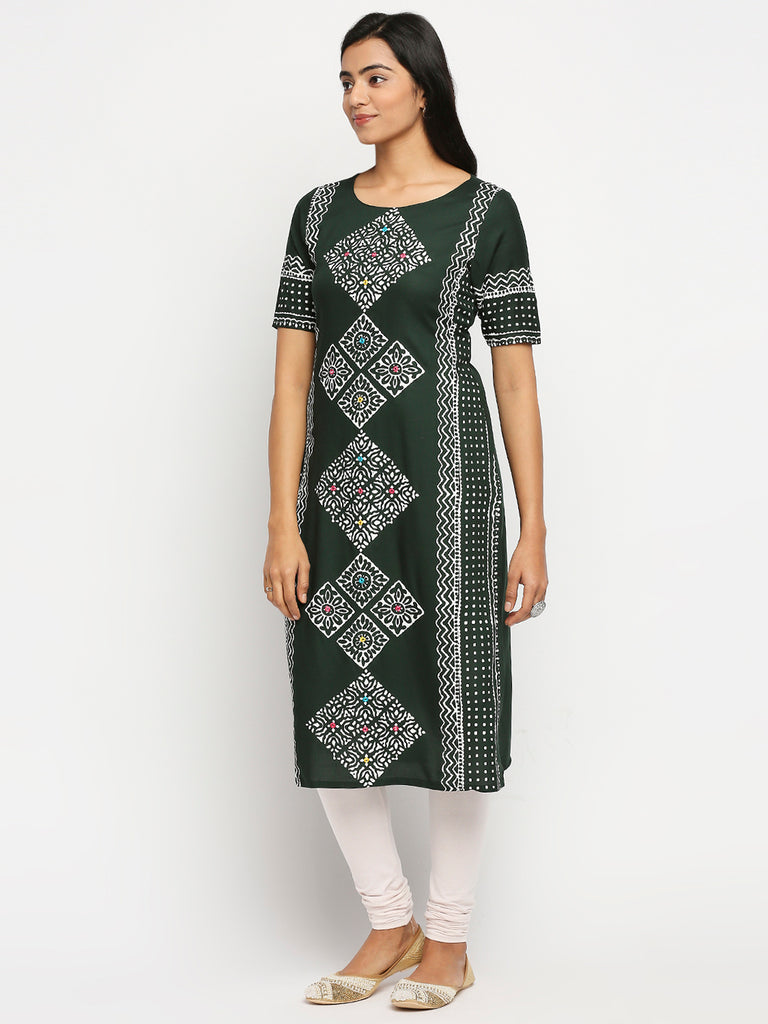Women's Green Rayon  Kurta