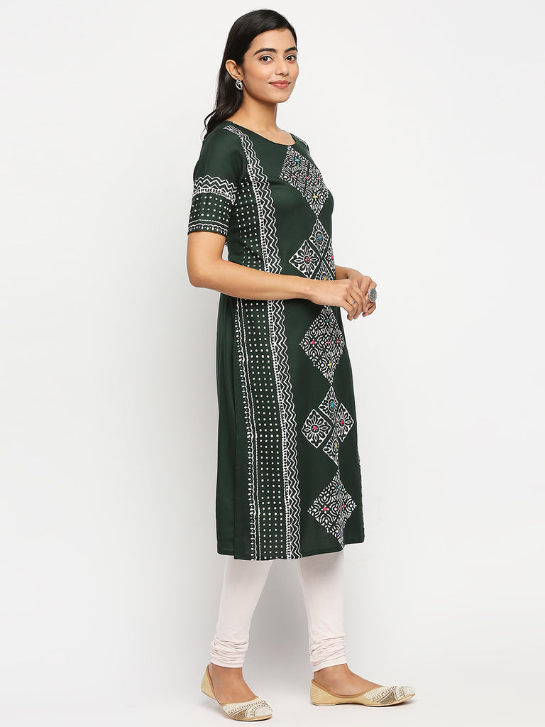 Women's Green Rayon  Kurta