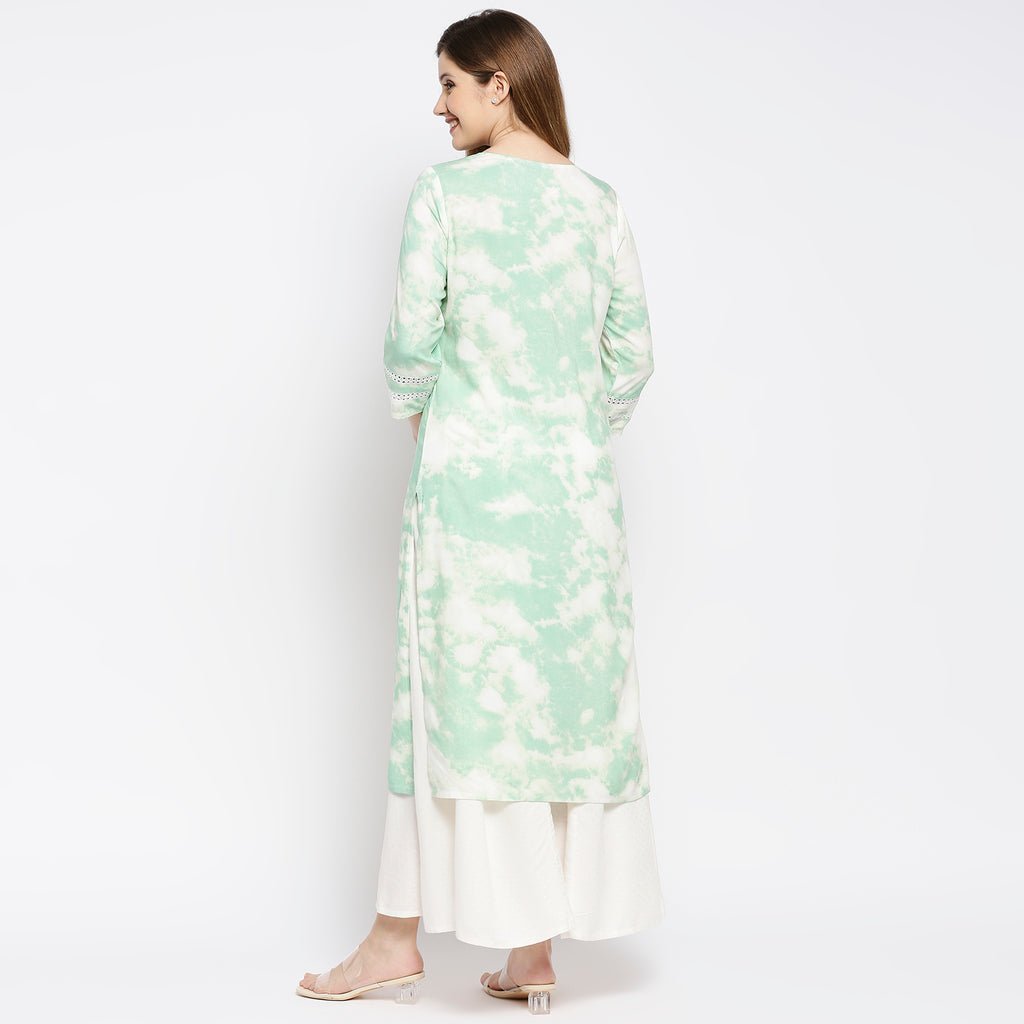 Women's Light Green Rayon Embroidered Kurta