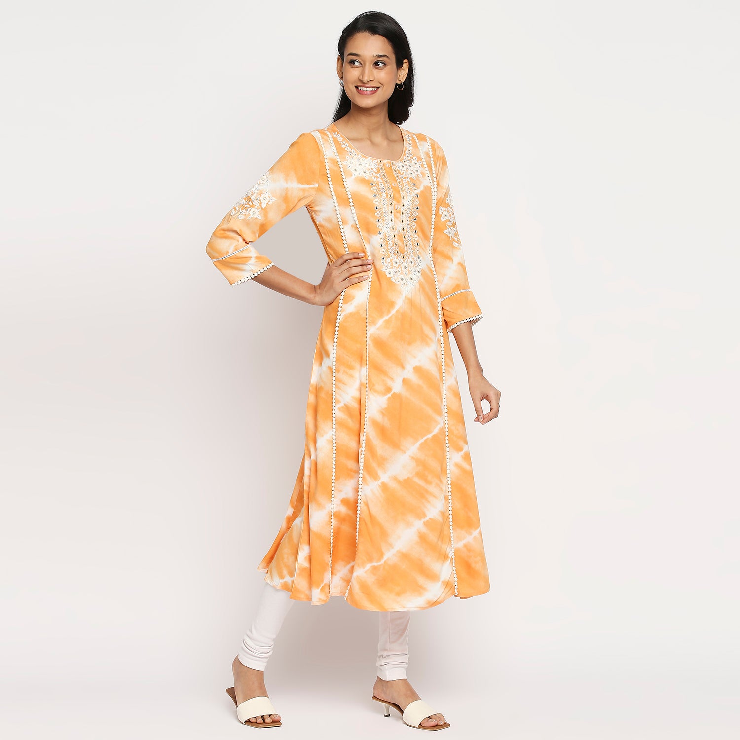 Women's Mango Rayon Embroidered Kurta