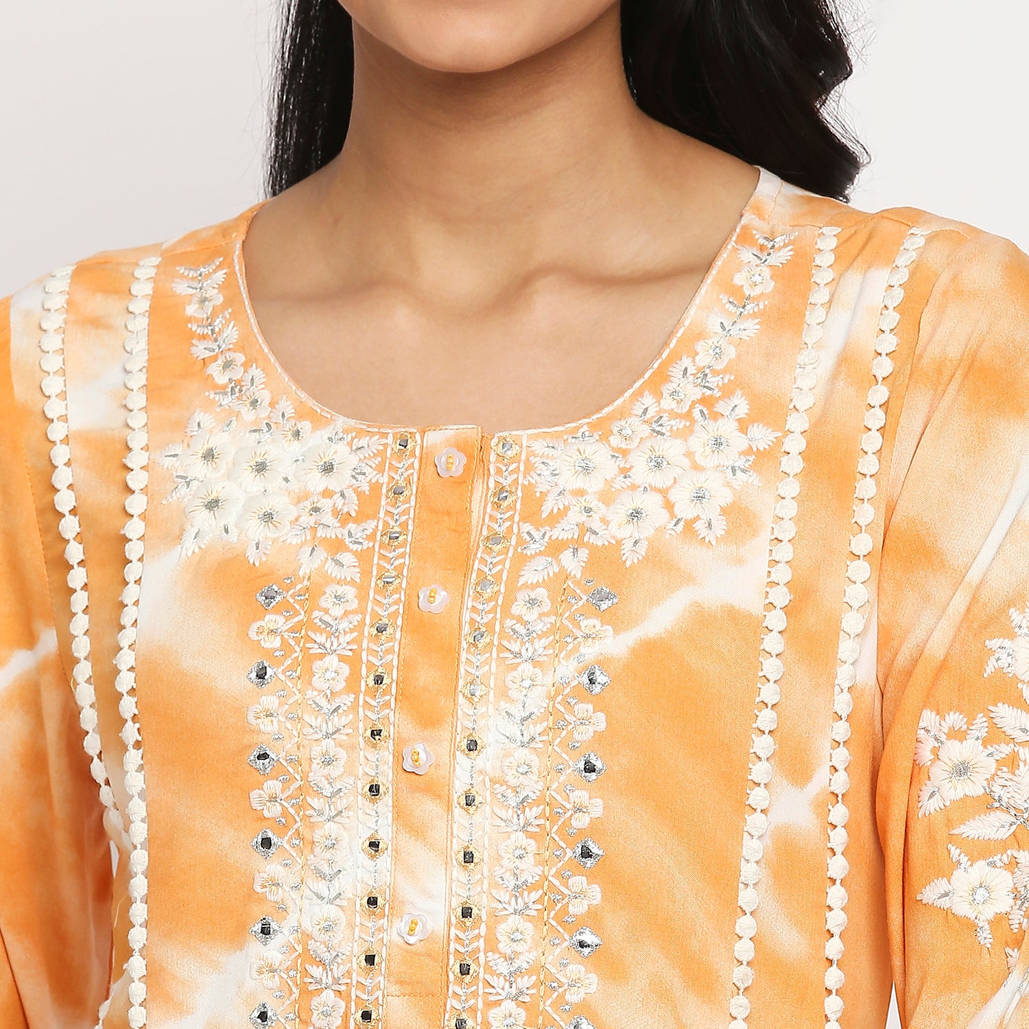 Women's Mango Rayon Embroidered Kurta