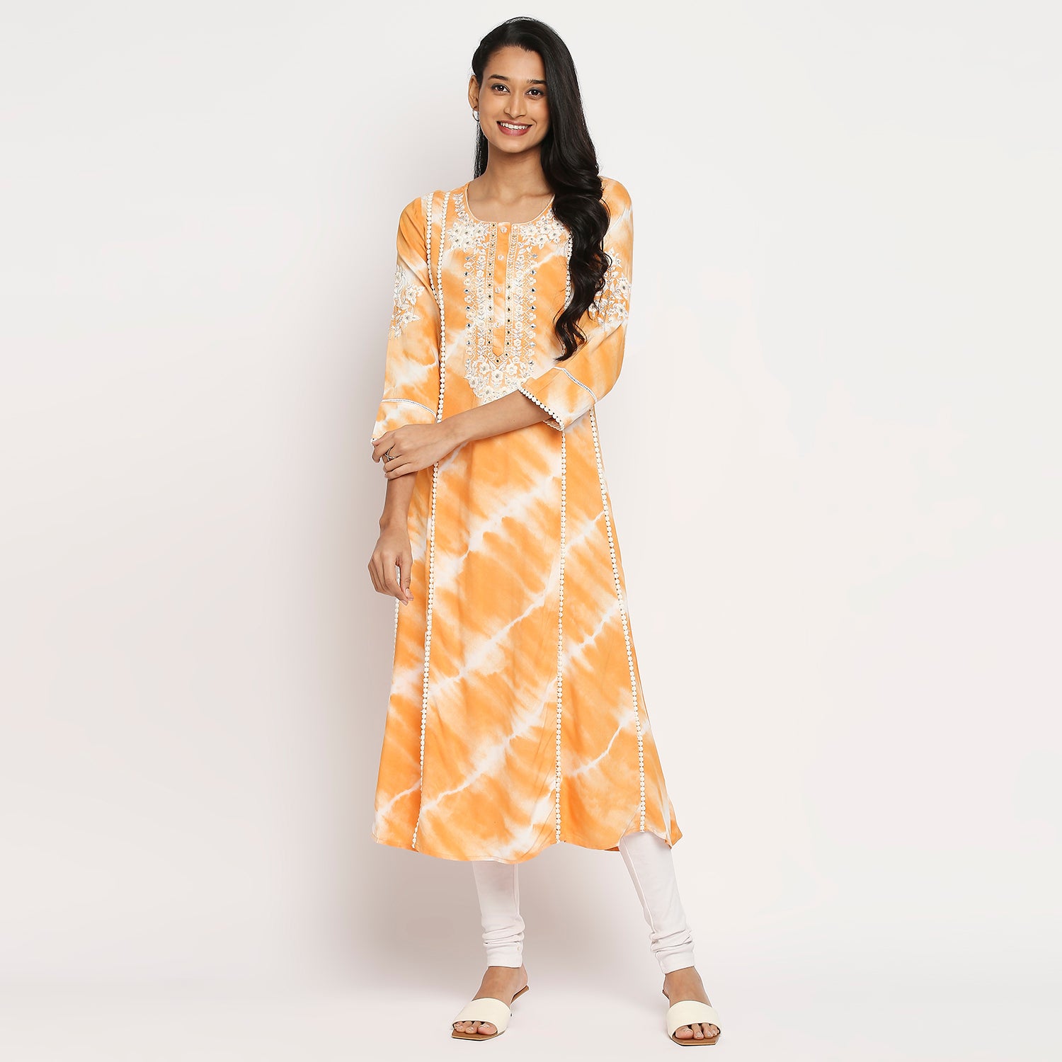 Women's Mango Rayon Embroidered Kurta