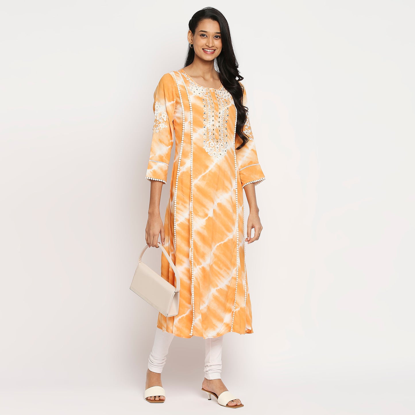 Women's Mango Rayon Embroidered Kurta