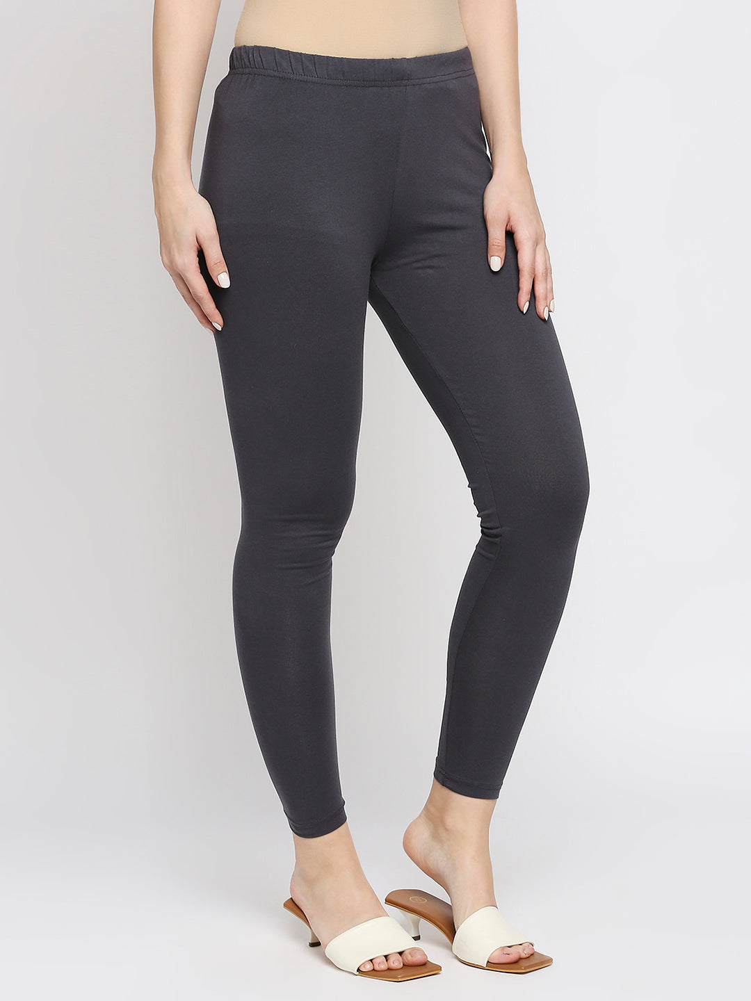 Women's Grey Cotton Lycra Solid Leggings