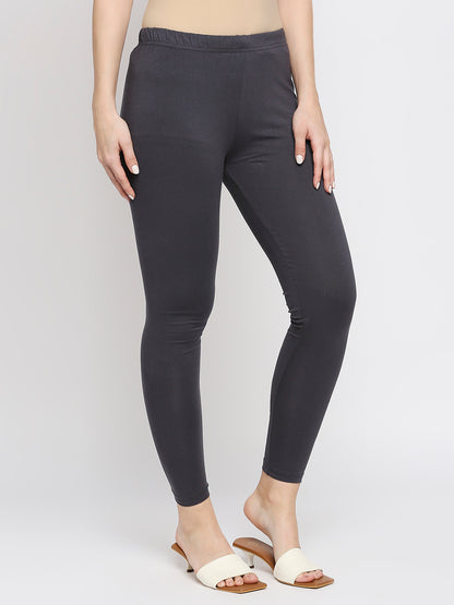 Women's Grey Cotton Lycra Solid Leggings