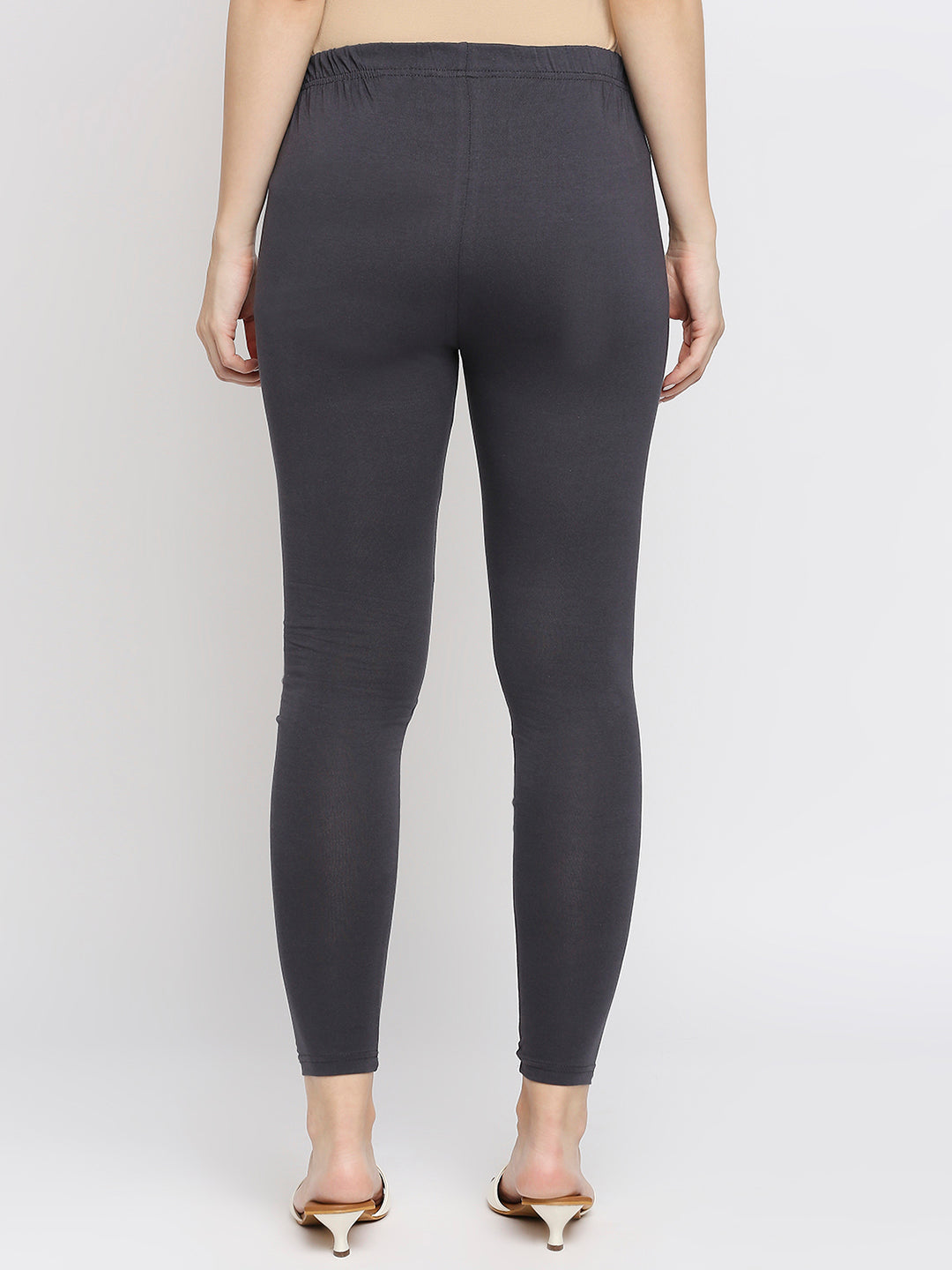 Women's Grey Cotton Lycra Solid Leggings
